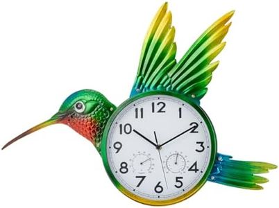 HOBYLUBY Large Outdoor Clock Silent Non-Ticking, Hummingbird Outdoor Wall Clock with Thermometer & Humidity Decorative Outdoor Clocks for Patio, Garden, Home Decor