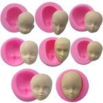 3D Doll Head Baby Face Silicone Cake Molds Model Handmade Soap Clay Plaster Mold Fondant Chocolate Gummy Biscuit Sugar Craft Mould DIY Cake Decorating Supplies Bakeware Baking Tools 8 Pcs