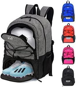 WOLT | Youth Soccer Bag - Soccer Backpack & Bags for Basketball, Volleyball & Football Sports, Includes Separate Cleat Shoe and Ball Compartment, fit to Youth & Adult (Grey)