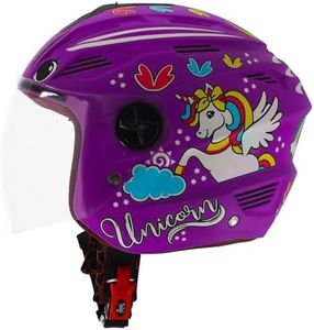 Steelbird SBA-6 Unicorn ISI Certified Open Face Graphic Cycling Helmet for Women and Kids (Medium 580 MM, Matt Voilet with Clear Visor)