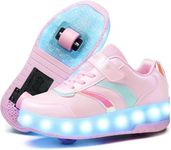 Ufatansy Roller Shoes for Girls Wheelies LED Light Up Roller Skates Breathable USB Charge Sneakers Kids Gifts Christmas Day Gift(Size 4,Pink Footwear)