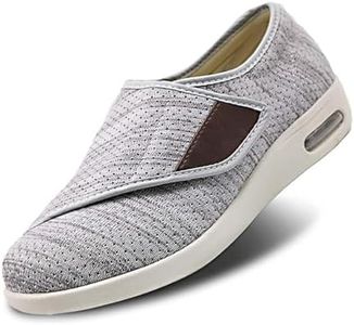 Women Extra Wide Width Diabetic Shoes Air Cushion Slip on Walking Shoes with Adjustable Strap, Breathable Mesh Outdoor Lightweight Sneakers for Plantar Fasciitis Bunions Swollen Feet Diabetic Edema, Light Gray, 8