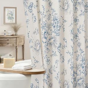 Craidlela Farmhouse Floral Shower Curtain, Extra Long Blue Linen Shower Curtains, Vintage Cottagecore Shower Curtain for Bathroom, Tan Taupe, 72x84