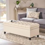 LEGACY OF COMFORT FUUBA Storage Ottoman, Storage Bench 2 Seater Sofa Upholstered Ottoman Bench with Storage, for Living (Beige)