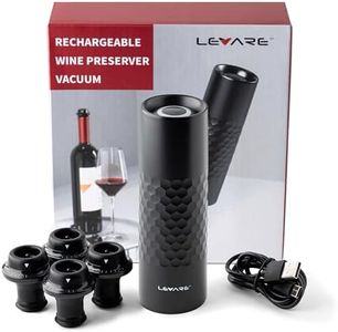 Levare Rechargeable Wine Saver Vacuum Pump Sealer - USB-C Charger, 4 Universal Bottle Stopper Plugs - Prolong Wine Freshness Effortlessly for Days After Uncorking