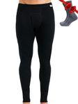 Merino Wool Base Layer Men Leggings Pants 100% Merino Wool Thermal Underwear Long Johns Light, Mid, Heavyweight + Hiking Socks (Large, Black 250)