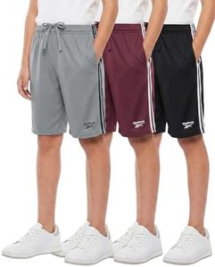 Reebok 3 Pack: Boys' Dry Fit Athletic Shorts w/Side Taping - Active Quick Dry Running Basketball Soccer Short for Kids Teens- Set 3, L, (12-14)