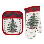 Avanti Linens Spode Christmas Tree Collection, Pot Holder/Oven Mitt Set, Red Tartan