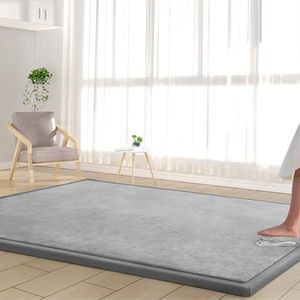 Baby Play Mat Nursery Rug - 6’7” X 4’11” Memory Foam Area Rug Soft Padded Carpet - 1" Thick Playmat for Babies, Toddlers, Infants, Kids - Crawling Mat Used Rugs for Living Room with Non-Slip (Grey)