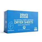 Molly's Suds Fabric Softener Dryer Sheets for Sensitive Skin | Plant-Based Static Reducer, Plastic-Free Packaging | Peppermint (120 Sheets)