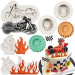 FCKEMLDS Flame Fondant Molds Round Tire Fondant Mold Motorcycle Silicone Molds for Cake Decoration Cupcake Topper Chocolate Candy Polymer Clay Gum Paste Set of 5