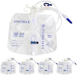 DWCHECK 5 Pack Urinary Drainage Bag with Anti-Reflux Chamber,2000mL Urine Bags with 48" Tube Drainage,Splash-Resistant Drain Spout,Clips and Hanging Hook,Disposable Urine Bags for Men