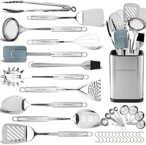 Home Hero Kitchen Utensil Set - Non-Stick BPA Free Silicone Spatula - Heat Resistant Cooking Utensils Set Kitchen Gadgets Ustensile de Cuisine (Stainless Steel - 32pcs)