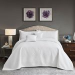 Blythease Oversized King Bedspread 128x120 Extra Wide, Modern & Contemporary Look, Lightweight Bedding Cover, Reversible, 5 Piece, 100% Microfiber, Pure White