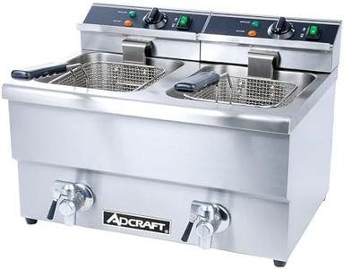 Adcraft Double Tank Deep Fryer with Faucet, 50 lb Capacity, Heavy-Duty with Thermostatic Controls, NSF Certified, 208V, 12 Liter, Stainless Steel