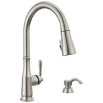 Delta Faucet Capertee Brushed Nickel Kitchen Faucet with Soap Dispenser, Kitchen Faucets with Pull Down Sprayer, Kitchen Sink Faucet with Magnetic Docking Spray Head, SpotShield 19877Z-SPSD-DST
