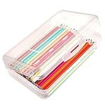 DANRONG Colored Plastic Pencil Box, Large Capacity Pencil Case, Pencil Boxs for Kids Adults, Hard Crayon Box Storage with Snap-Tight Lid for School Office Supplies (Clear)