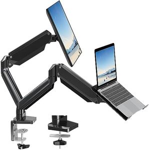 MOUNT PRO Monitor Laptop Mount Fits Max 17" Notebook and 32" Computer Screen, Adjustable Aluminum Laptop and Monitor Stand for Desk, VESA Monitor Mount with Laptop Tray, Each Arm Holds up to 17.6lbs