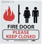 NMC S39P Fire Sign, Legend "FIRE Door - Please Keep Closed" with Graphic, 7" Length x 7" Height, Pressure Sensitive Vinyl, Black/Red on White