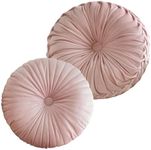 Teieas 2 Pcs Round Throw Pillows Pleated Velvet Pumpkin Round Pillows Floor Cushion for Living Room Couch Chair Bed Sofa 15.7"x15.7"/13.8" x 13.8" Pearl Pink