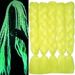 Itsuhair Neon Yellow Braiding Hair Kanekalon Jumbo Braiding Hair Extensions for Braids Knotless Braiding Hair 24inch 5pcs Glow in the Dark Braiding Hair