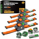 Rhino USA E Track Ratchet Tie Down Straps - 3033lb BreakStrength - Only for E Track Rail Systems. 4 Premium 2" x 10' eTrack Tie Downs - Heavy Duty eTrack Cargo Strap System for Trailer, Truck -Orange