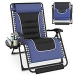 Slendor Oversized Padded Zero Gravity Chair, 29Inch XL Reclining Camping Lounge Chair with Large Cup Holder & Footrest, Reclining Patio Chairs Folding Recliner for Outdoor Indoor,Support 400LBS