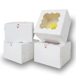 Dona.fen White Cardboard Cupcake Box (Pack of 50) | 4X4X2.5 Inches | PVC Window, Sticker | Mini Cake Box, Pastry Box, Bakery Box, Snack Box,Ideal Bakery boxes for Wedding Party