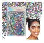 Holographic Silver Body Glitter. 15g Chunky Face Glitter, Hair Glitter, Eye Glitter and Body Glitter, Rave Glitter, Festival Accessories, Cosmetic Glitter Makeup. Loose Glitter Set