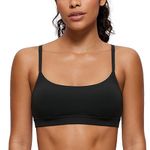 CRZ YOGA Womens Butterluxe Adjustable Spaghetti Strap Sports Bra - Scoop Neck Wireless Padded Bra Yoga Workout Crop Top Black Small