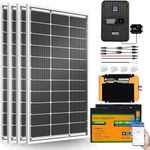 ECO-Worthy 1.6KWH Complete Solar Panel Kit 400W 12V for RV Off Grid: 4 * 100W Solar Panel + 40A MPPT Controller + 2 * 12V 100Ah Lithium Battery + Upgraded 2000W Power Inverter + Bluetooth Module