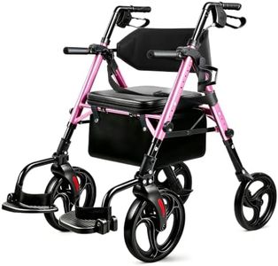 Flyingjoy Foldable 2-in-1 Rollator Walker for Seniors with Seat, Lightweight Transport Wheelchair Combo 300 lbs Capacity, All-Terrain Tires, Anti-Tip Brakes, Adjustable Height 33.5"-40"