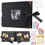 DazSpirit Scrapbook Photo Album 29.5 X 21 Cm Couples Scrapbook With 60 Pages, For 160 Pictures, Includes 6 Metallic Colour Markers, 6 Stickers and 2 templates, For Birthday And Wedding (Black)