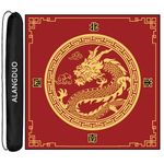 ALANGDUO Huge Mahjong Mat with Black Carrying Bag, Anti Slip and Noise Reduction Table Cover for Mahjong, Poker, Card Games, Dominoes, Board Games, Slip Resistant Mat (34.6 X 34.6 Inches Dragon-Red)