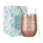 CARAKNOTS Teacher Gifts Teacher Wine Tumbler End of Year Graduation Gifts Teacher Appreciation Gifts for Women Birthday Christmas Thanksgiving Present for Teacher Tumbler with Lid and Straw Rose Gold