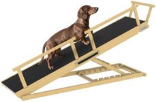 ZENTAVO Dog Ramp for Bed - 7-Level Adjustable Dog Ramp for High Bed, Couch & Cars, 60" Foldable with Rails for Large Dogs, Non-Slip EVA Mat, DIY Glow Strips, Heavy Duty Wooden Pet Ramp Supports 200Lbs