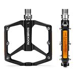 ROCKBROS Pedals Bicycle Pedals with Reflectors, Flat Bike Pedals Made of Aluminum Alloy, Anti-Slip, Ultra-Light 9/16 Inch Bicycle Pedals for MTB, Road Bike, BMX, E-Bike