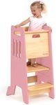 Ocodile Toddler Tower with a Sliding Door and 3 Adjustable Heights - Complete Toddler Kitchen Stool Helper with Support Feet - Safe Design for 18+ Months to 6-Year-Old Kids - Pink