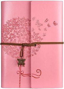 Leather Notebook Journal, Vintage Refillable Journal with 2 PVC Pockets, Travel Journal for Writing, Diary Journal for Women, Men, Girls and Boys, 100GSM Lined Paper, 160 Pages (Pink A5 16.5 x 23.4cm)