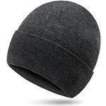 BOOSCA Grey Beanie Hat Classic Knitted Cuffed Cap Wool Winter Warm Hats for Men