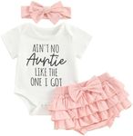 YOKJZJD Newborn Baby Girl Auntie Outfits Letter Short Sleeve Romper T-Shirt Tops Tutu Skirt Shorts Set Summer Clothes (Pink, 0-3 Months)