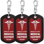 mnmoom Medical Equipment Luggage Tag Medical Alert Zipper Pull Bag Tag (3 Pack-Red)