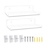 8 Inch Acrylic Clear Shelves for Wall No Drilling, 2 Pack Small Floating Ledge Shelf with Adhesive, No Damage Mounted, Easily Expand Wall Space for Bedroom, Living Room, Bathroom