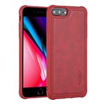 Molzar MAG Series iPhone 8 Plus/7 Plus/6 Plus Case with Faux Leather, Built-in Metal Plate for Magnetic Mount, Wireless Charging Support, Compatible with iPhone 8P/7P/6sP/6P, Red