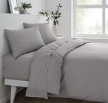 Sleepdown Fitted Sheet Super Soft Cosy Easy Care Polycotton Bed Linen Luxury Bedding Bedsheet Deep Non Iron - Grey - Double, 25 cm