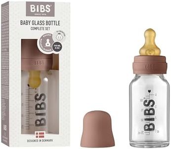 BIBS Baby Glass Bottle. Anti-colic. Round Natural Rubber Latex Nipple. Supports Natural Breastfeeding, 110 ml, Woodchuck