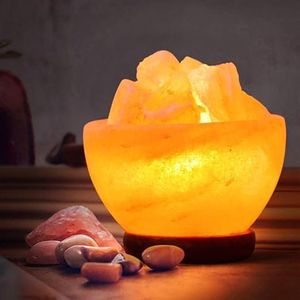 NatureBoost Himalayan Pink Salt Lamp Bowl with Natural salt chunks, power cord with dimmer switch, a pair of bulbs, Unique Gift Idea