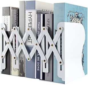 Aobopar Adjustable Book Ends, Metal Bookends for Heavy Books, Desk Book Holder for Shelves, Book Organizer for Desk, Suitable for Office, Home and School Use (White)