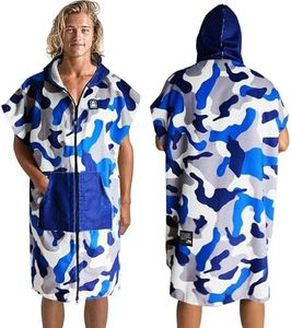 Pilotfish Surf Poncho Changing Robe Towel - Hooded, Zippered Towel Poncho for Beach, Surfing, Swimming | 2 Front Pockets, Machine Washable, (Water Camo, Large)