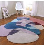 PRISTINE IMPERIAL Hand Tufted Irregular Unshaped Designer Woolen Carpets for Living Room Bedroom and Hall Size 4x6 Feet (120x180 cm) Color C1 Blue & Multi